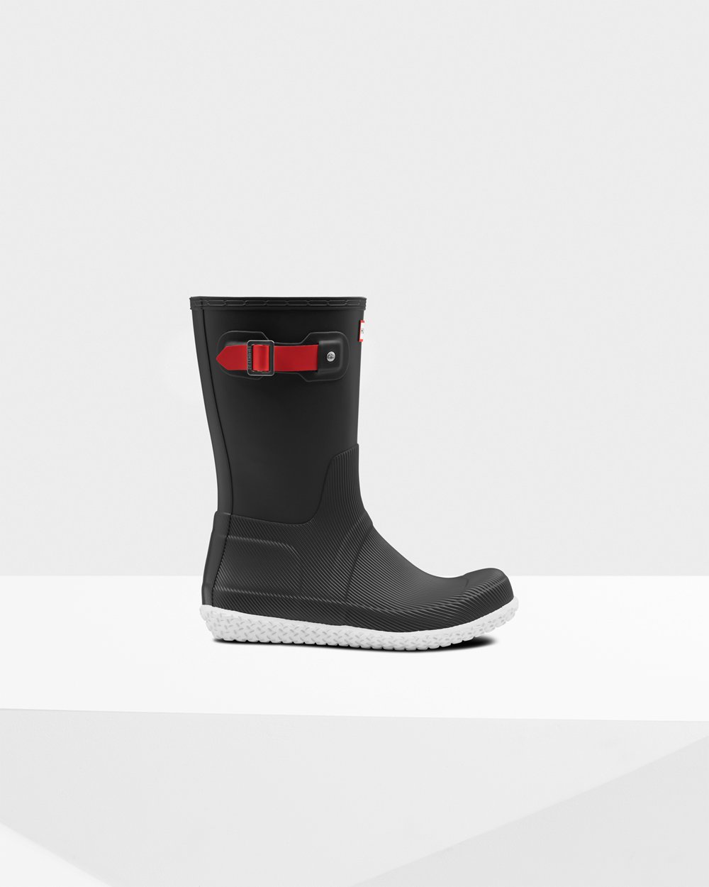 Hunter Original Flat Heel Calendar Sole Short Rain Boots - On Sale Mens Black/Red - BEZPOC610